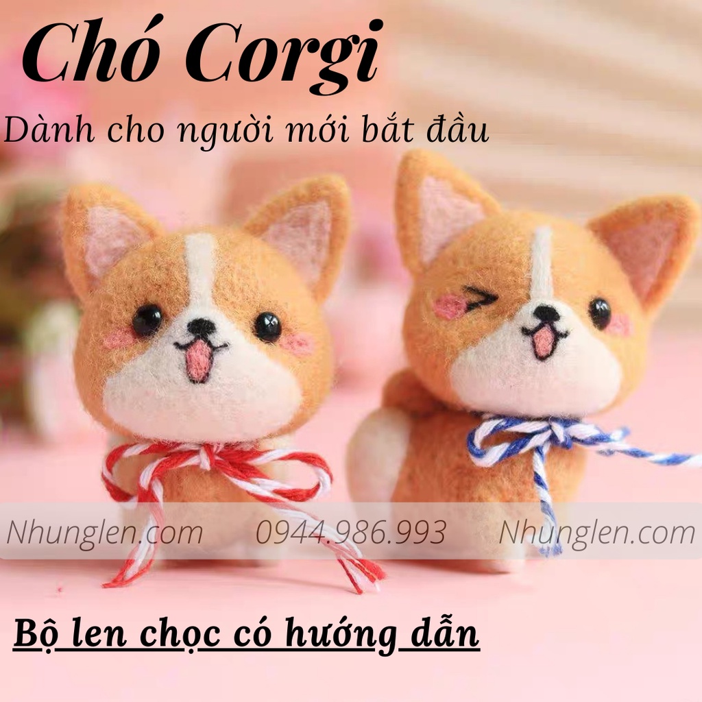 Bộ len chọc Hình Chó Corgi giành cho người mới bắt đầu - Handmade, chọc len, len thô