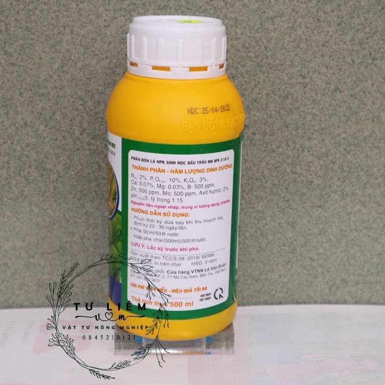 Phân Bón Lá Đầu Trâu NPK Sinh Học 2-10-3 NANO Chuyên Dừa  500ml - Chống Rụng Trái Non - Tăng Đậu Trái - Lớn Trái Nhanh