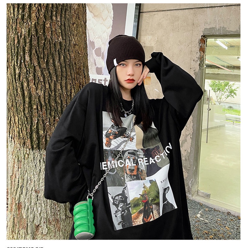 COZOK Áo sweater Tay Dài Dáng Rộng In Chữ Thời Trang