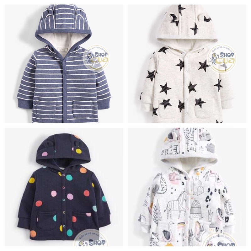 Áo khoác nỉ lót lông tai gấu cho bé Shop cua32, Áo khoác thu đông cho Bé trai Bé Gái 3-9,5kg