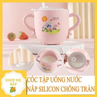 CỐC TẬP UỐNG NƯỚC❤FREESHIP❤Cốc tập uống lúa mạch có quai cầm và nắp đậy chống tràn cho bé - AD18