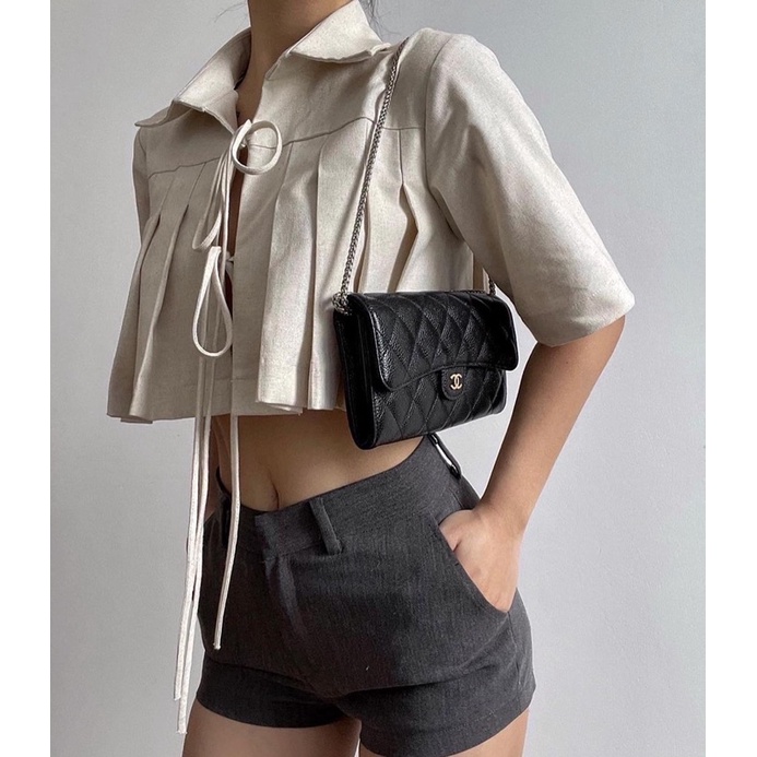TINNA TOP/ ÁO SƠ MI CROPTOP XẾP LY CỘT NƠ CÁ TÍNH