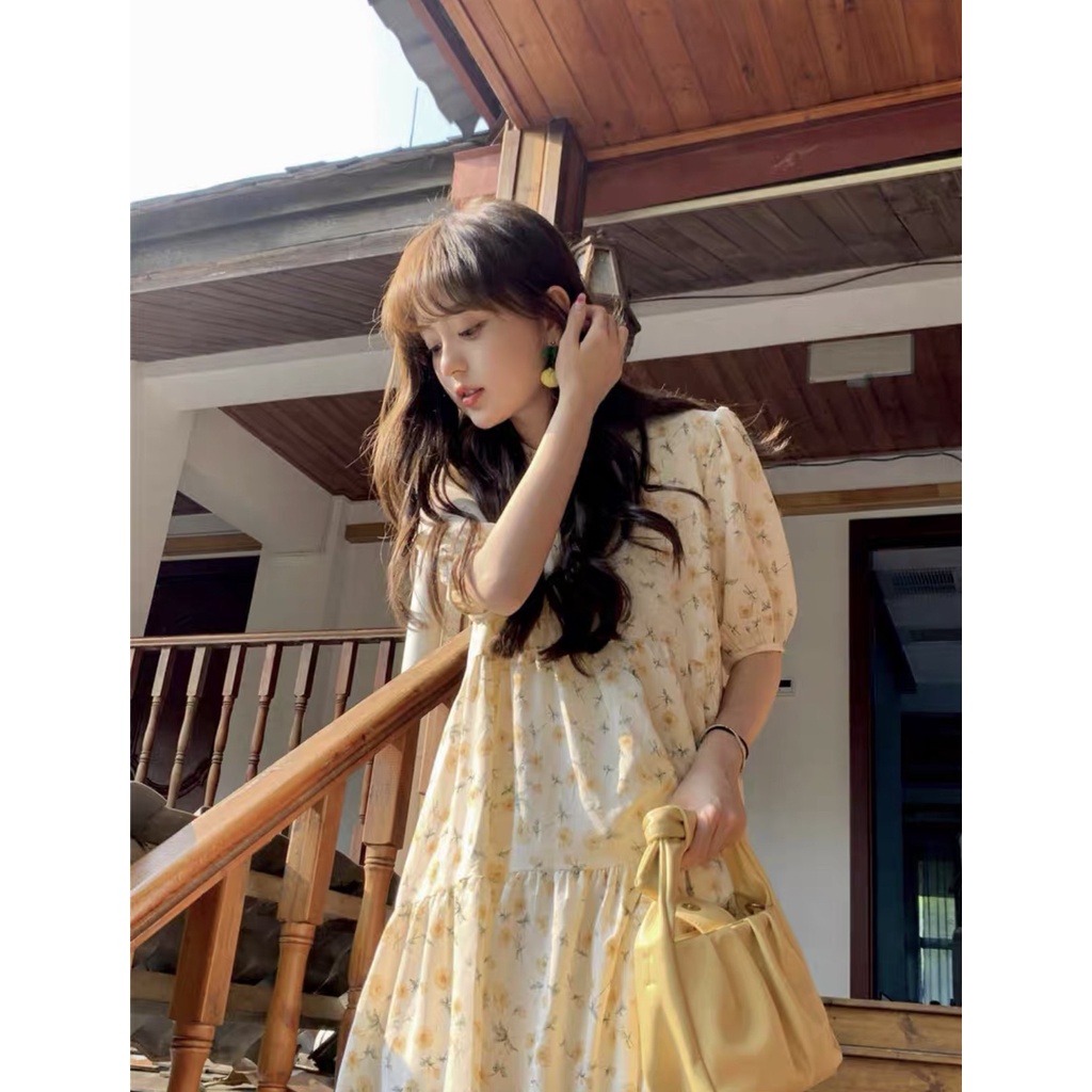 Đầm Hoa Nhí Vàng Hồng PEONYB Nữ [FREESHIP] 🌸 Váy midi dáng xòe dài bánh bèo tiểu thư mặc đi biển cá tính ulzzang 🌸 | BigBuy360 - bigbuy360.vn