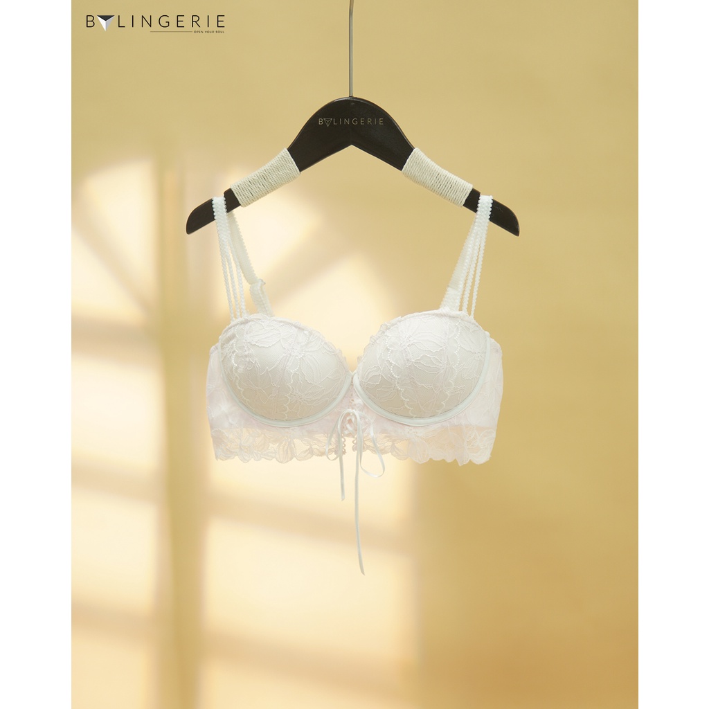 Bộ đồ lót ren nữ BY LINGERIE màu hồng phấn không gọng độn mút dày B230