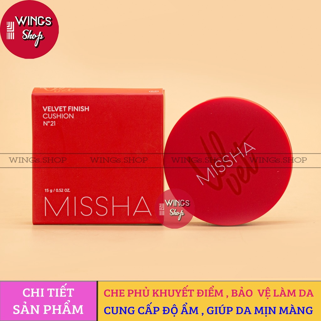 Phấn nước Missha Velvet Finish Cushion SPF50+ PA+++ 15g (Vỏ đỏ) | Wings Shop