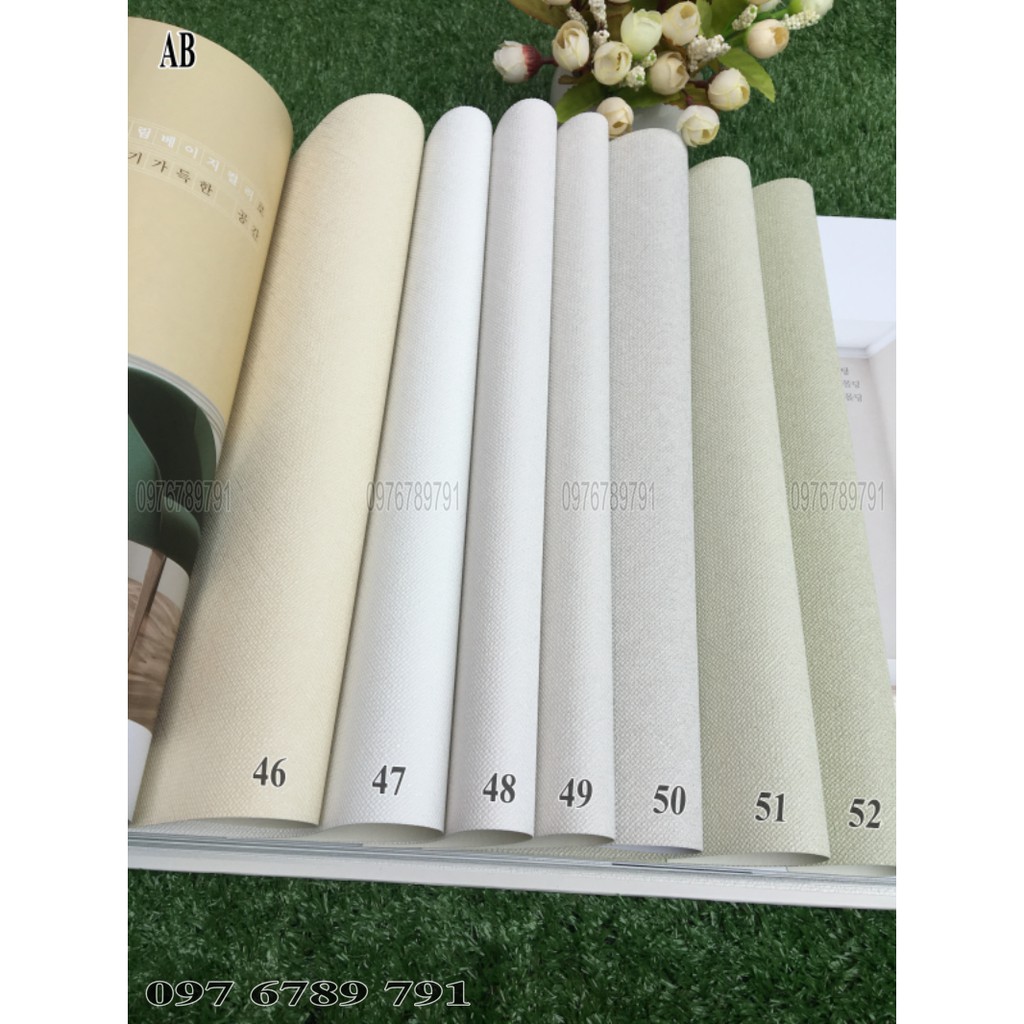 Giấy Dán Tường Hàn Quốc Phòng Khách AB Lụa Không Keo Khổ 1.06m Màu Trắng , Xám, Vàng