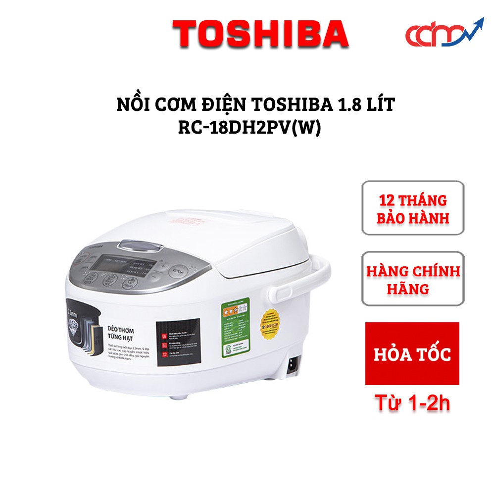 Nồi cơm điện tử Toshiba 1.8 lít RC-18DH2PV(W) &amp; RC-10DH2PV(W) - Hàng chính hãng - Công nghệ nhiệt 360 độ độc đáo