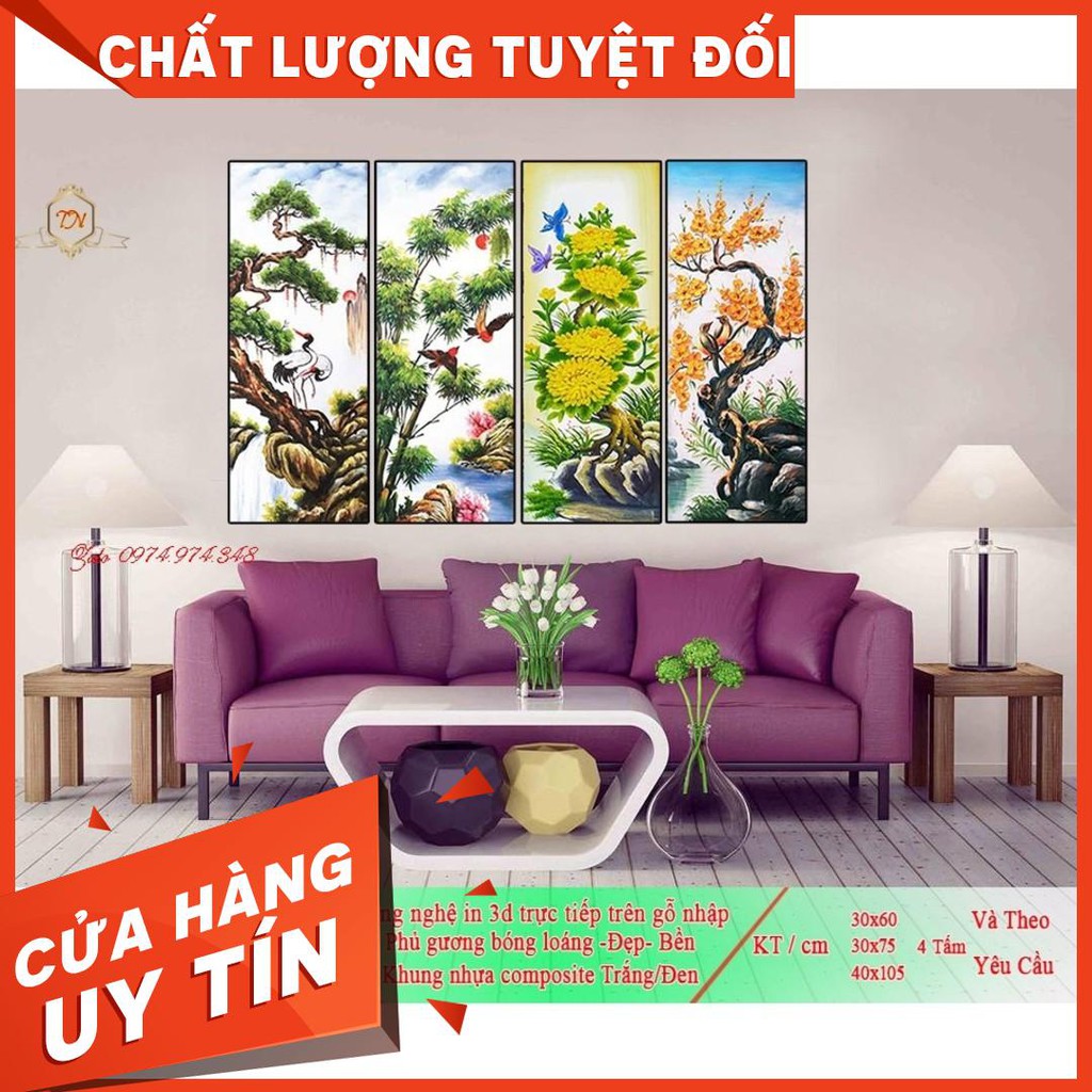 Tranh GỖ treo tường Tranh bộ treo tường tứ quý phủ gương TQ18