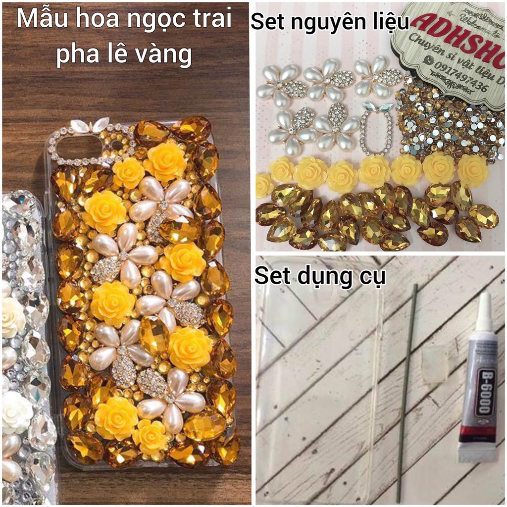 Sét Hoa Hợp Kim Pha Lê Trắng Trang Trí Ốp Lưng
