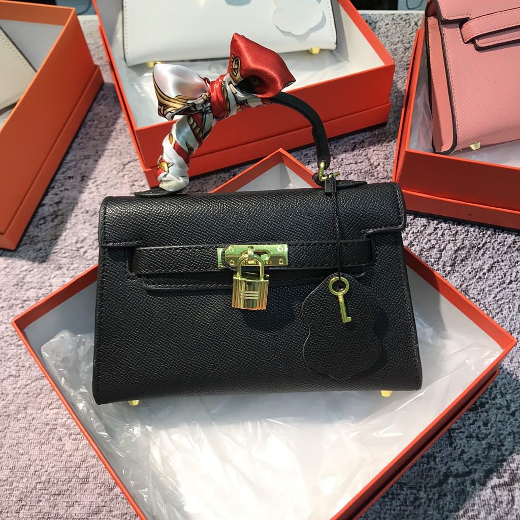 [Mã WAMT2405 giảm 10k đơn 0k] (siêu phẩm cao cấp ) túi hm mini kelly full box da lì kèm khăn | BigBuy360 - bigbuy360.vn