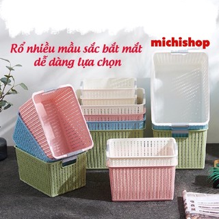 Rổ đan mây nhựa đựng đồ đa năng Việt Nhật, Giỏ đan đựng dụng cụ nhà bếp, quần áo gọn gàng, ngăn nắp - MS3415