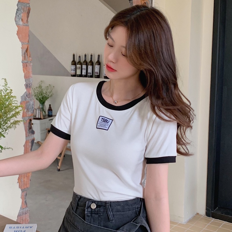 SUXI Áo Thun Cổ Tròn Dáng Rộng In Chữ Đơn Giản Thời Trang Mùa Hè Cho Nữ