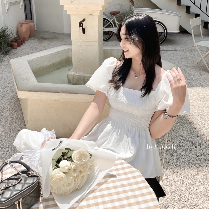 LAGOM - Áo kiểu peplum dún thân tay bồng chất kate Hàn mềm mịn không nhăn.