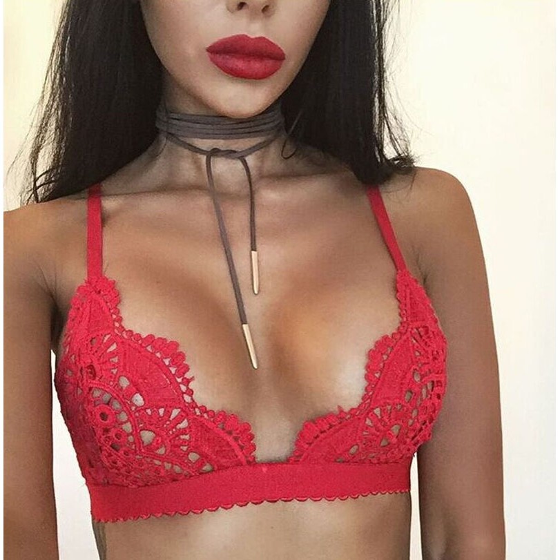 ღ𝓂ℰSexy Women Floral Sheer Lace Triangle Bralette Unpadded Bra Crop Top Lingerie | BigBuy360 - bigbuy360.vn