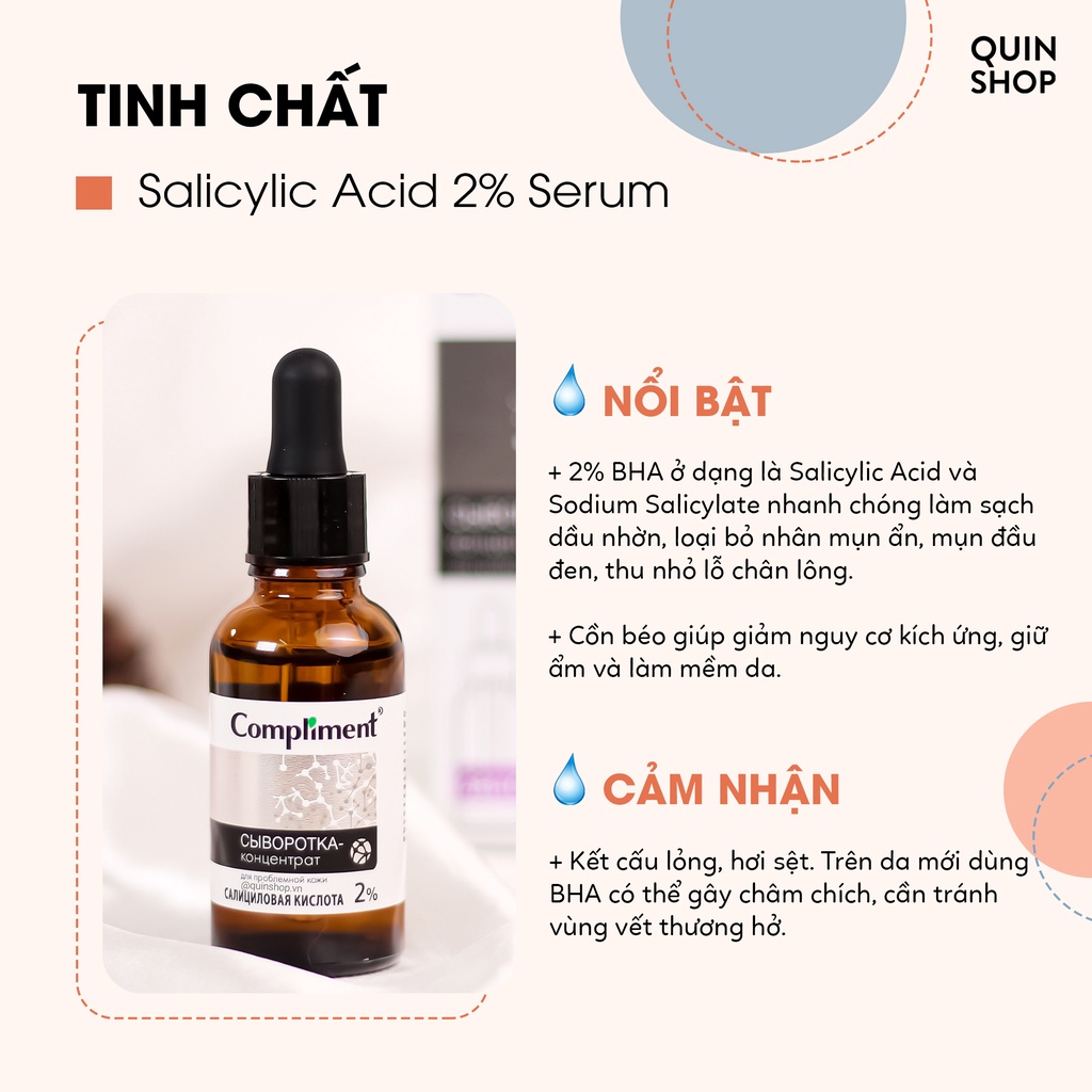 Tinh Chất Giảm Mụn, Dưỡng Sáng, Mờ Thâm Compliment Salicylic Acid 2%, Vitamin C 20% Serum