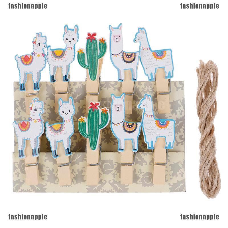 Favn Set 10 Kẹp Gỗ Treo Ảnh Hình Lạc Đà Xương Rồng Alpaca Llamas Hawaiian Kèm Dây Treo