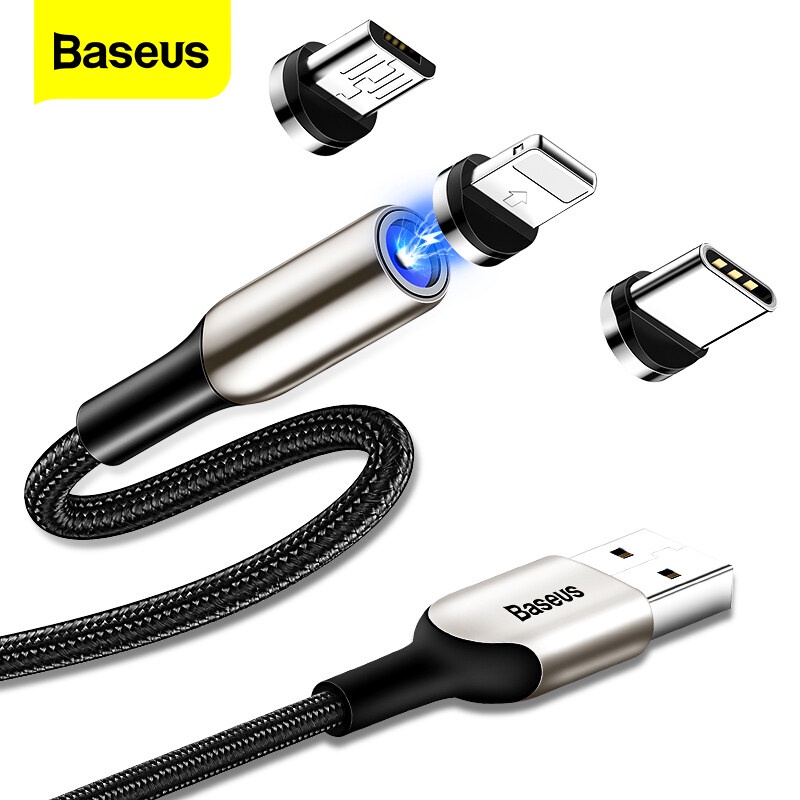 Cáp sạc 3 trong 1 Baseus Kevlar USB, type C, micro usb, lightning / Cáp từ tính Nam châm cho nhiều dòng điện thoại