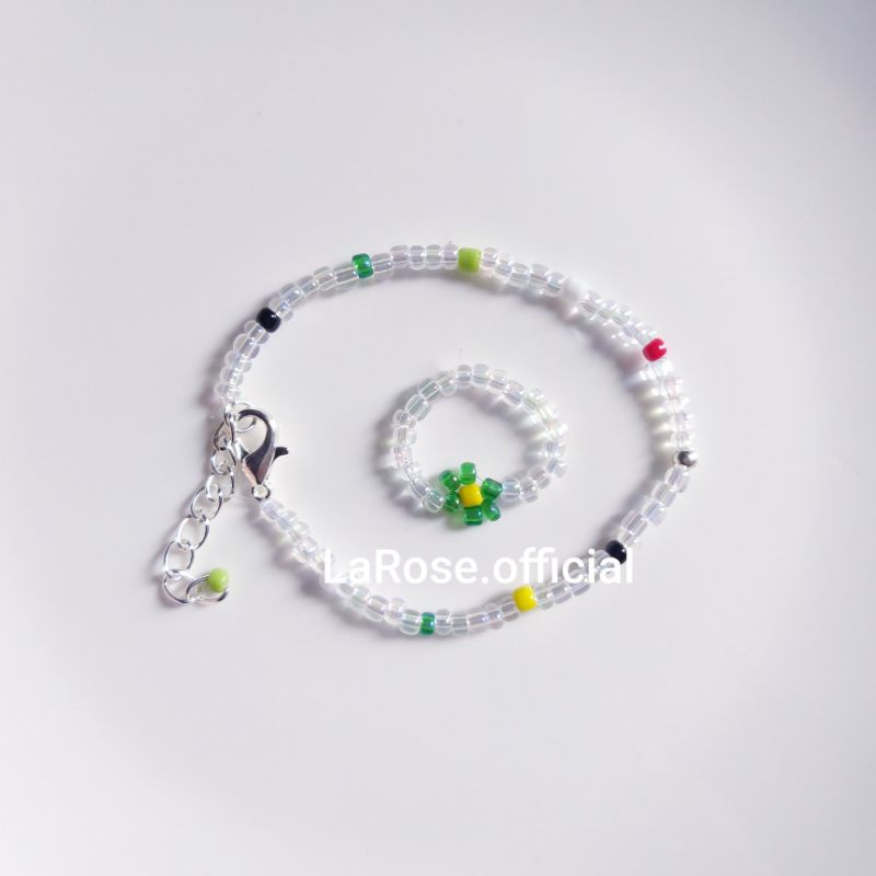 ( Ảnh thật) Set vòng tay + nhẫn hạt cườm handmade
