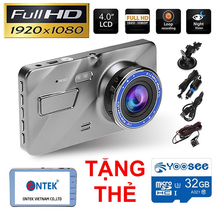 [TẶNG THẺ 32G] Camera hành trình ONTEK A10 FullHD Tiếng Việt 2 CAM ghi hình trước sau