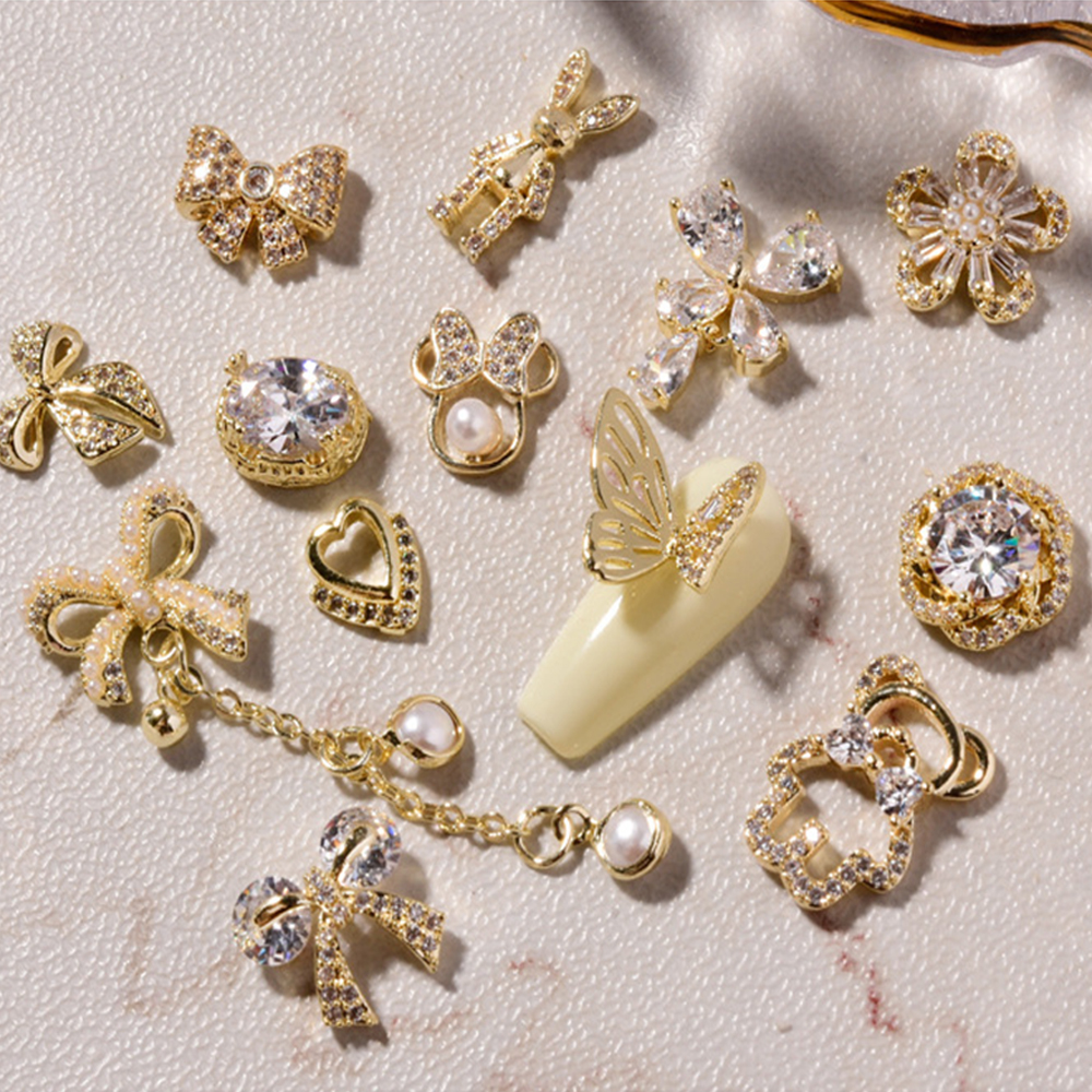 [Hàng mới về] Đá trang trí móng tay nghệ thuật 3d màu vàng sang trọng