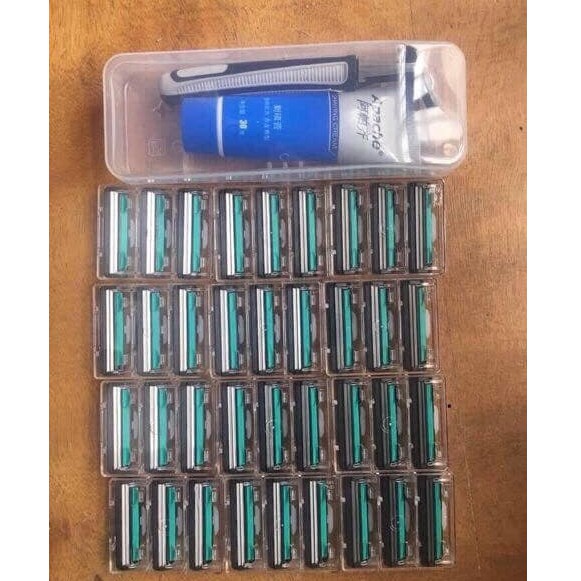 BỘ DAO CẠO RÂU GỒM SET 36 LƯỠI VÀ TUÝP KEM TẠO BỌT COMBO CỰC TIỆN CHO NAM GIỚI