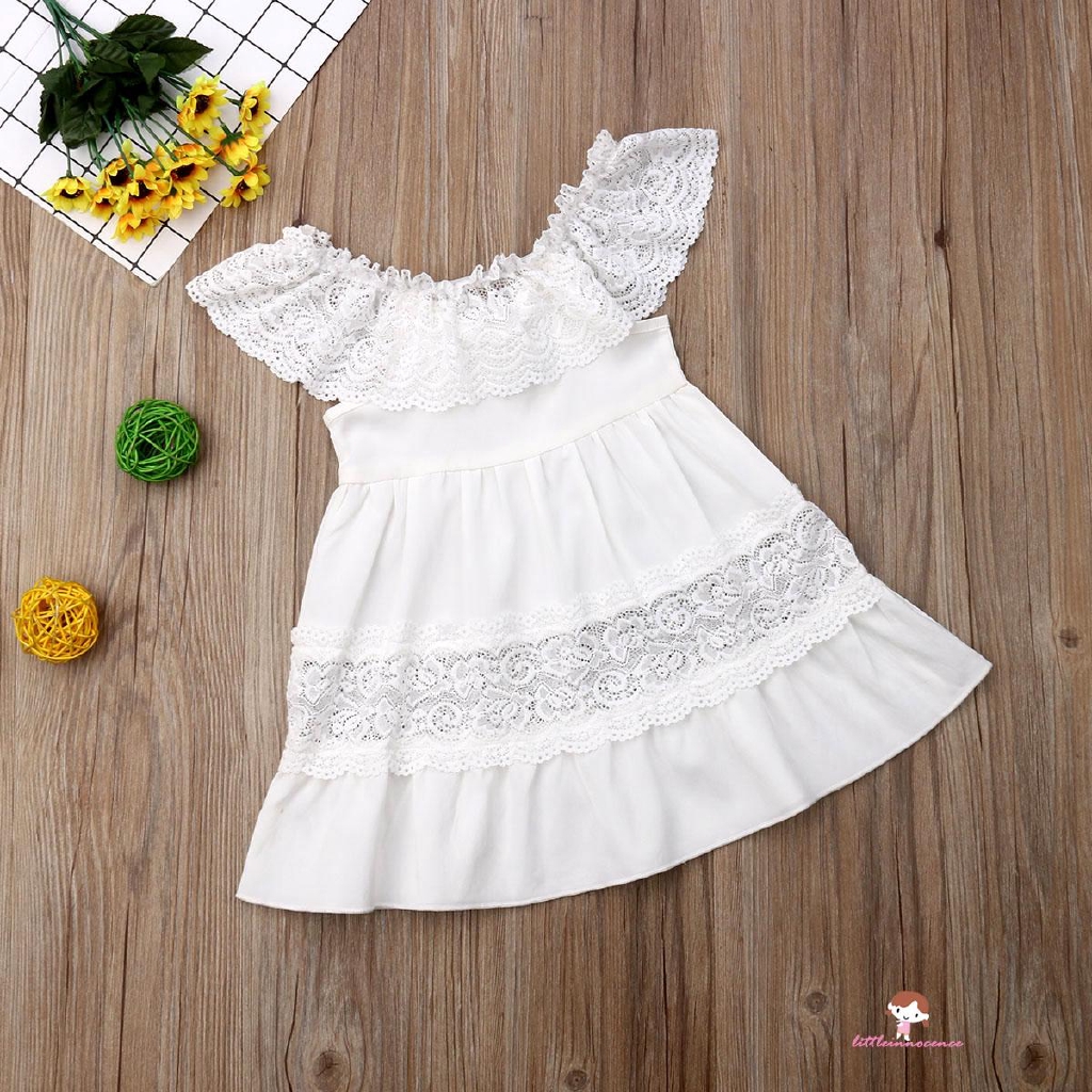 ❤XZQ-1-6Years Summer Toddler Baby Girl Clothes OffShoulder Ruffle Lace Party Dress Sundress