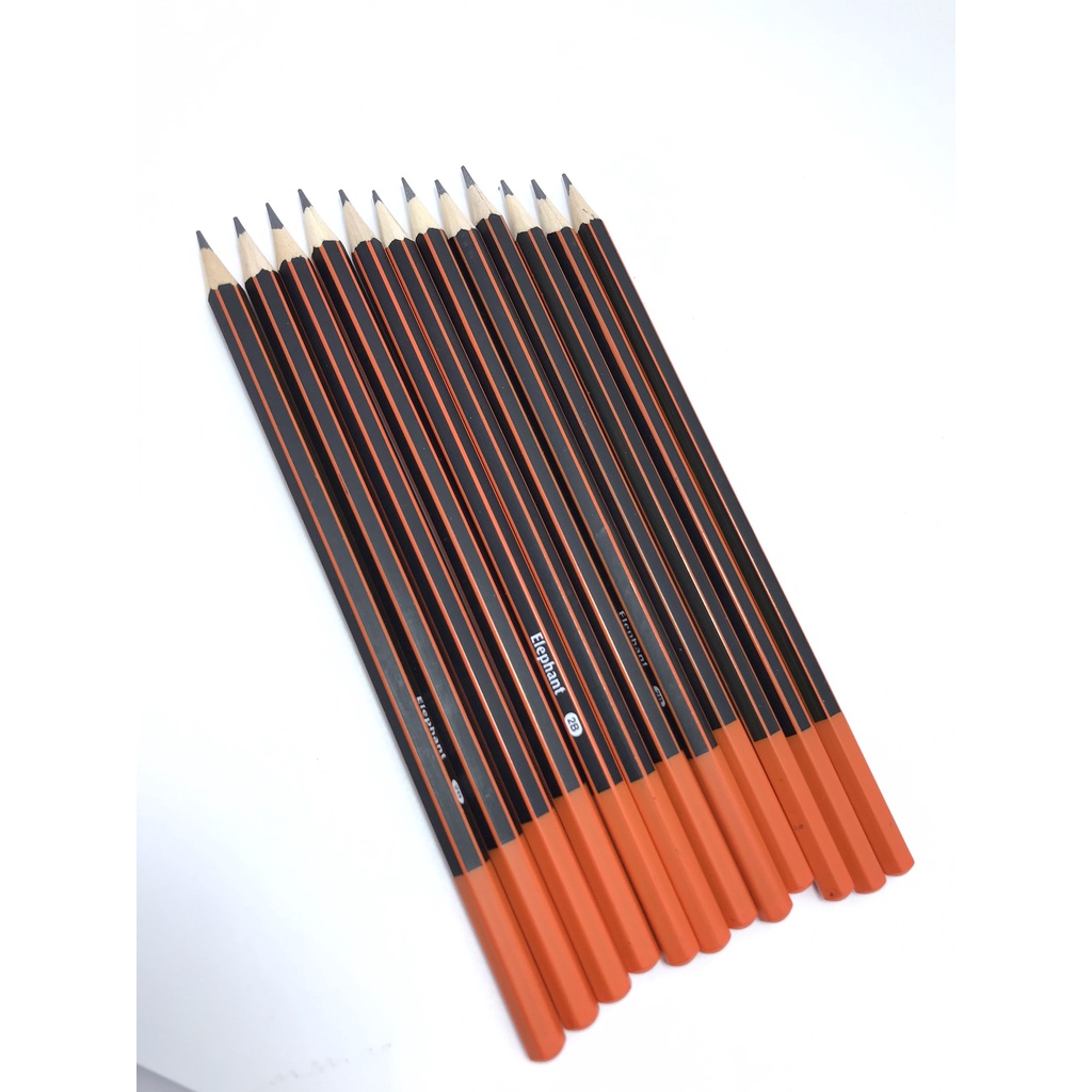 Bộ 12 cây bút chì gỗ, bút chì trắc nghiệm cỡ 2B ELEPHANT Thái Lan