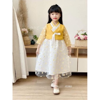 Set váy Hanbok hoa cúc vàng cực yêu cho bé gái