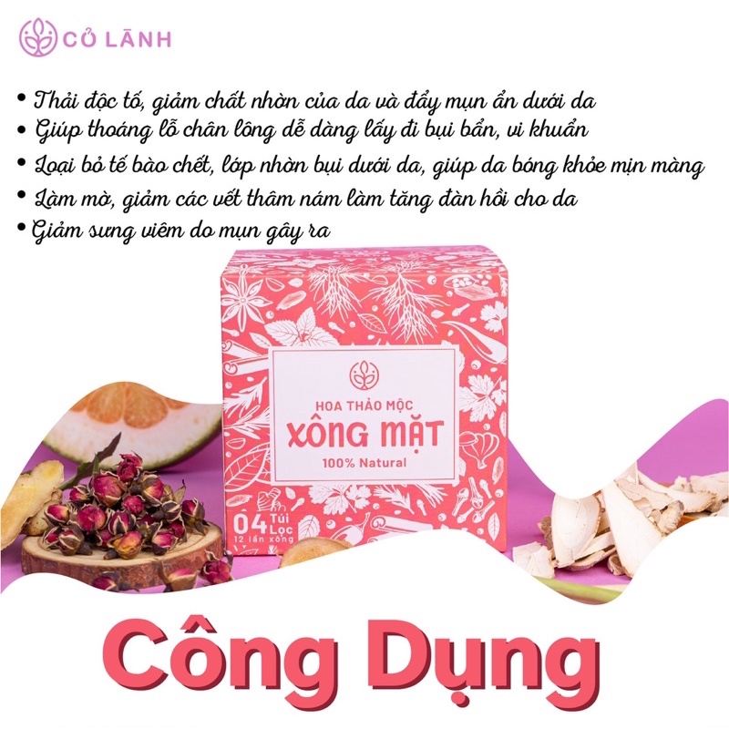 Hoa thảo dược xông mặt Cỏ Lành - 4 gói 12 lần xông giúp trắng sáng, làm sạch sâu da