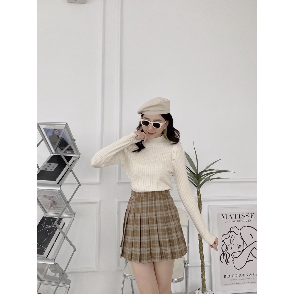 CHÂN VÁY TENNIS KẺ NÂU