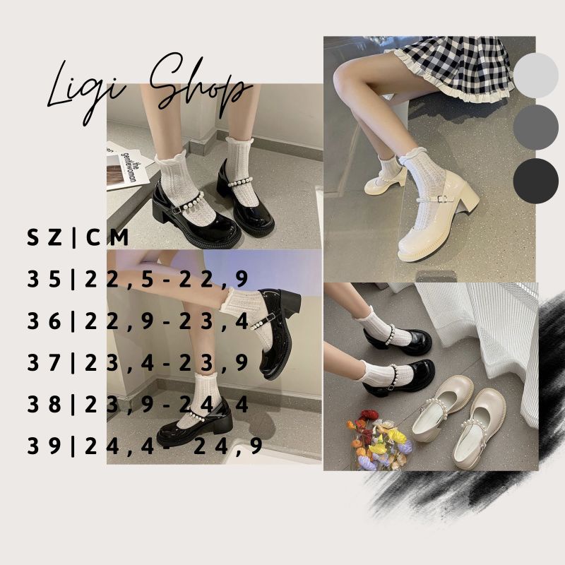 Giày Lolita quai ngang đính ngọc, giày cao gót quai ngọc 5,5P đế vuông