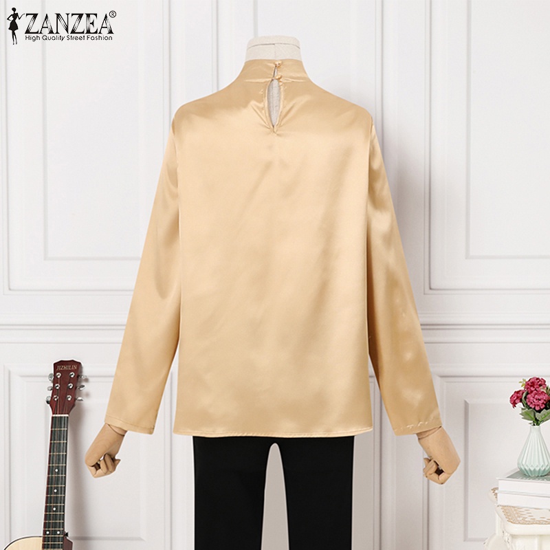 Áo kiểu nữ ZANZEA dài tay cổ đứng thắt nút đơn giản thời trang châu Âu