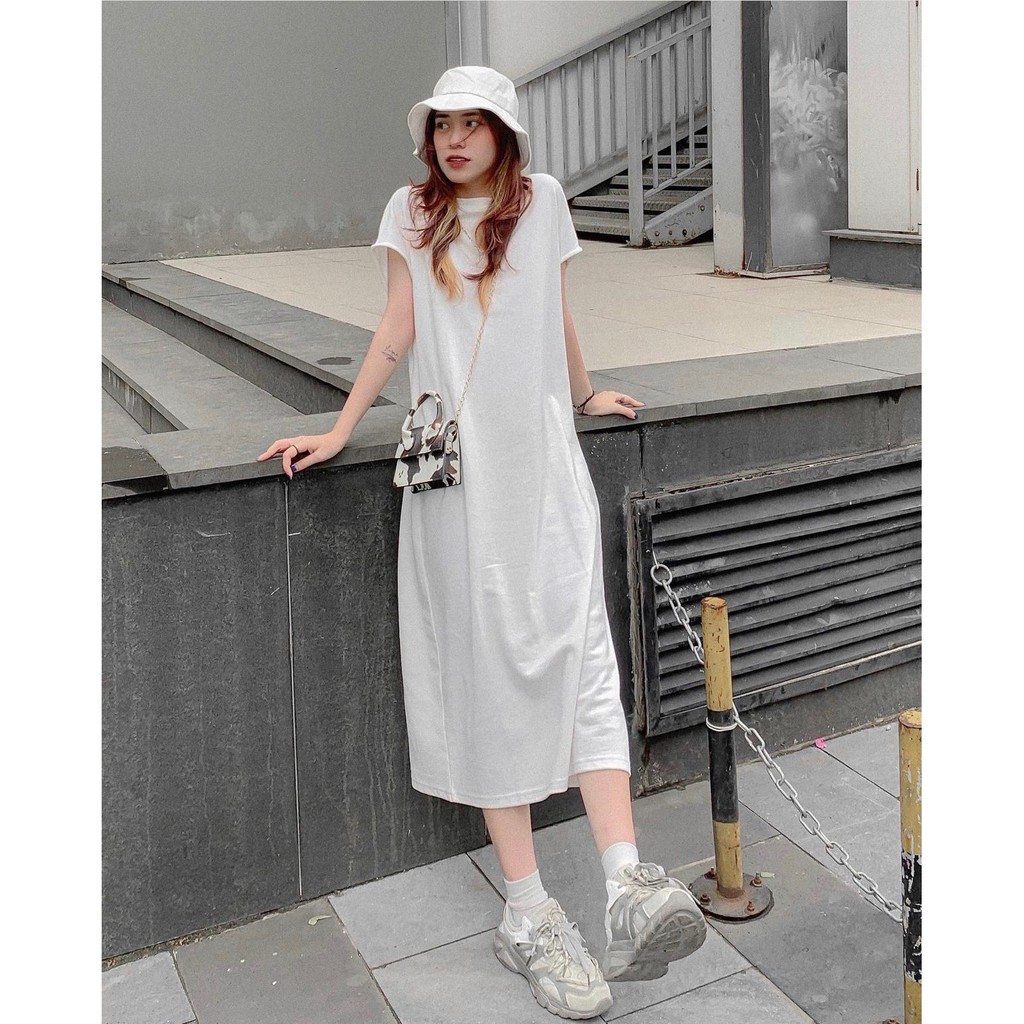 Váy Basic dáng dài, chất cực đẹp, dày basic, đầm suông  đi chơi có thể mặc đi biển, có 3 màu trắng, xám, be