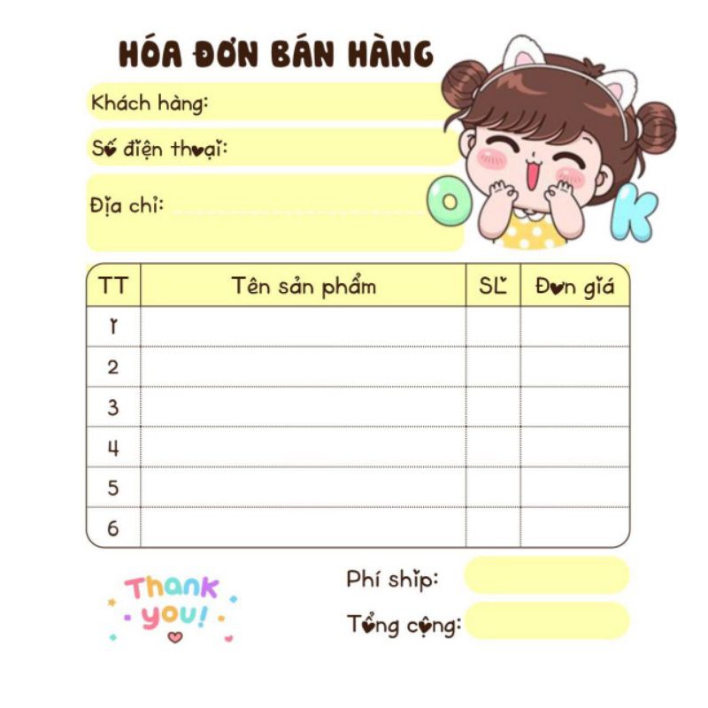 [MUA 10 TẶNG 1]  Hoá đơn bán hàng mini 1 liên dễ thưong 20 mẫu