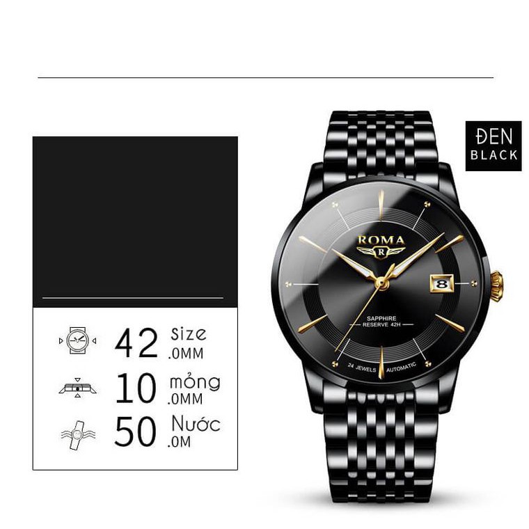Đồng hồ nam ROMA Kim Cương Đen sang trọng, máy Nhật cực bền, chống nước tốt [ảnh thật] | BigBuy360 - bigbuy360.vn