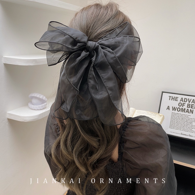 Kẹp Tóc Hình Nơ Cỡ Lớn Màu Đen Thời Trang Xinh Xắn Cho Nữ