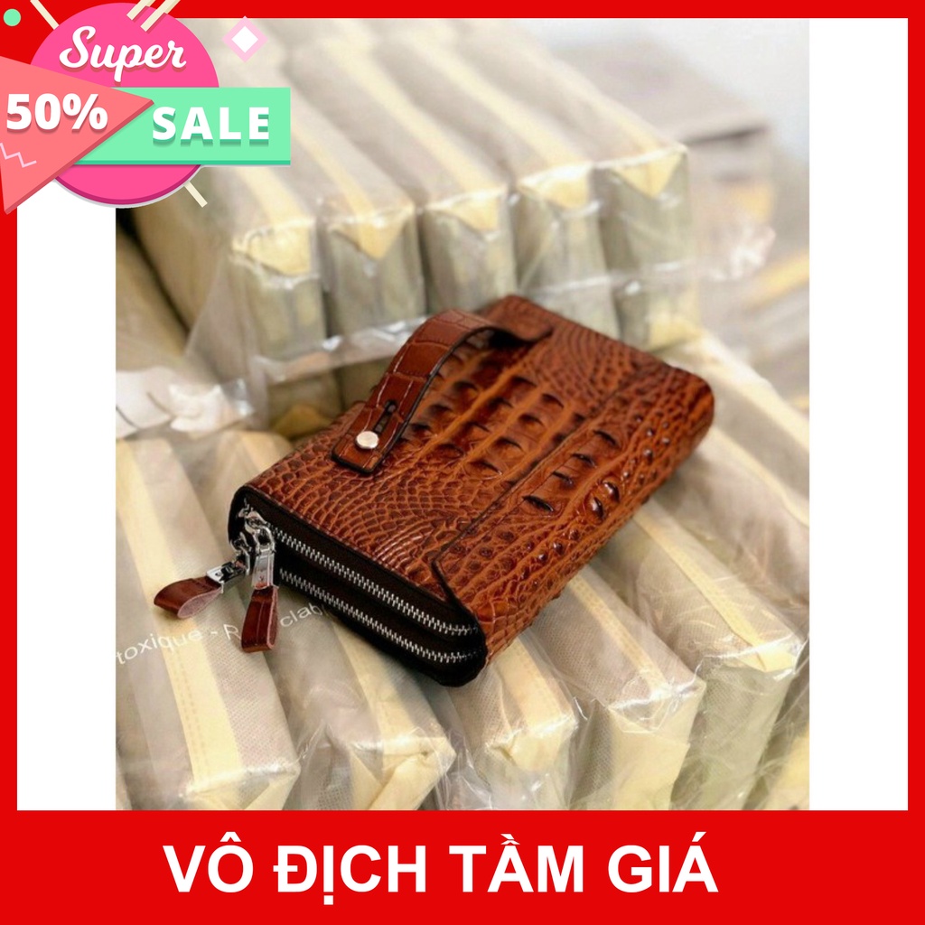 [ 100% CHẤT LƯƠNG ] Ví Cầm Tay Clutch Nam Cao Cấp Da   VÂN CÁ SẤU Mềm Đẹp Nhiều Ngăn tiện dụng