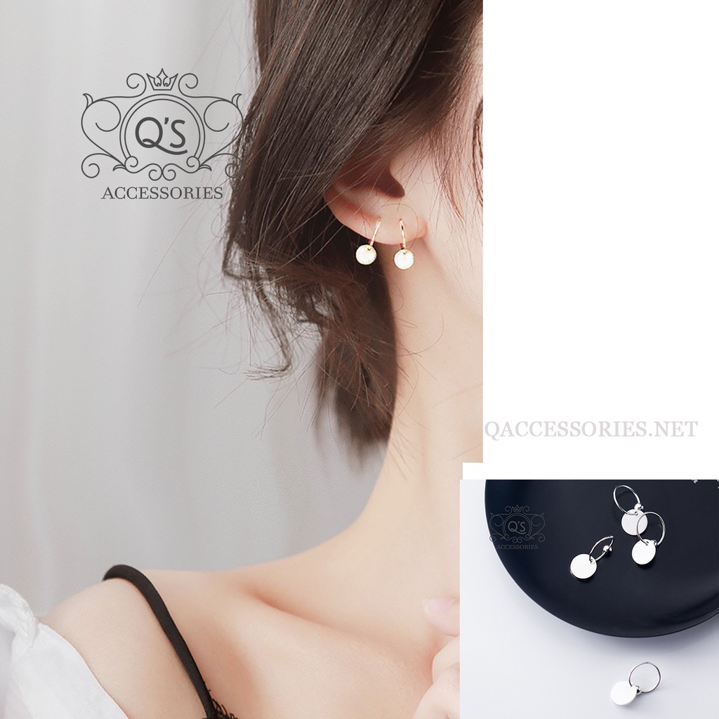 Khuyên tai tròn bi bạc bông tai hoop mặt đĩa dẹt S925 CIRCLE Silver Earrings QA SILVER EA190201