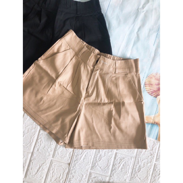 quần sooc ống rộng khoá chun lưng chất kaki