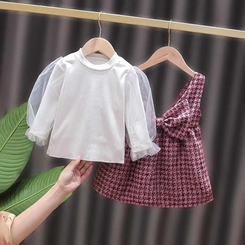Set Áo Len Tay Phồng + Chân Váy Thời Trang Mùa Thu Cho Bé Gái