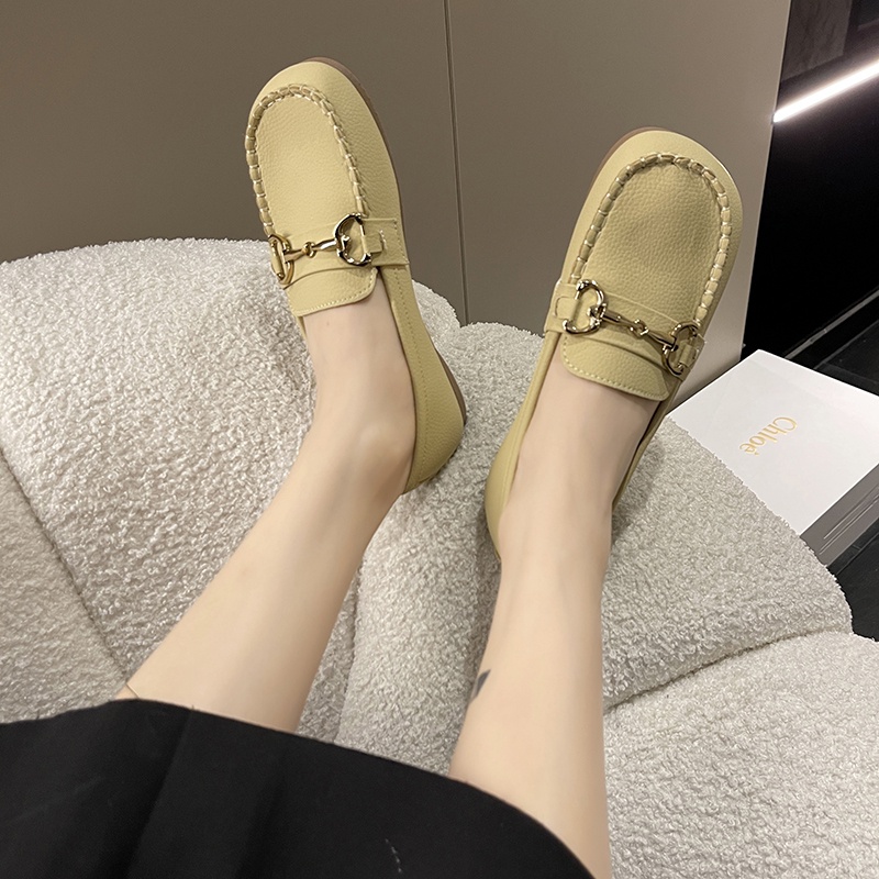Giày Lười Da Đế Bằng Mũi Tròn Thời Trang Công Sở Thanh Lịch Cho Nữ