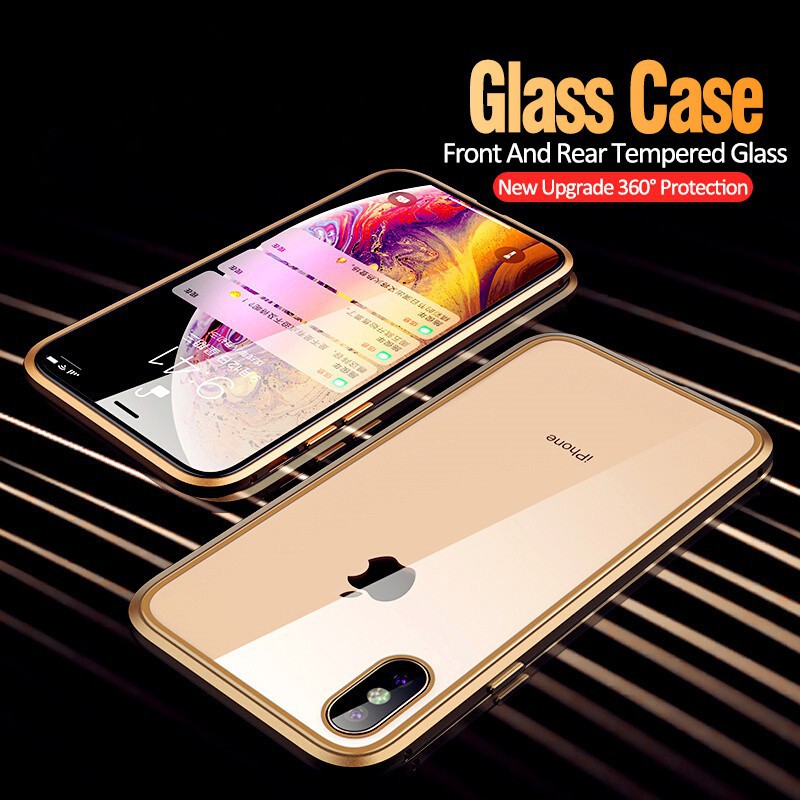 Kính hai mặt Kim loại từ tính 360 Vỏ bảo vệ đầy đủ cho iphone 6 6s 7 8 plus x xs xr xs max