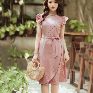 Đầm chấm bi hồng tà chéo ( tạm hết)