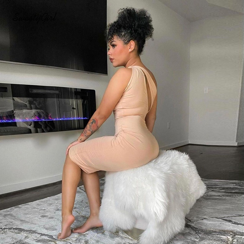 Đầm midi màu trơn dáng ôm thiết kế khoét lỗ thời trang cho nữ