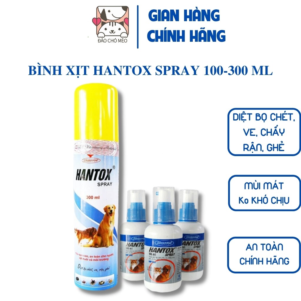 Bình xịt Hantox Spray diệt bọ chét ve chấy rận ghẻ chó mèo 100-300ml - Đảo Chó Mèo - 100ml