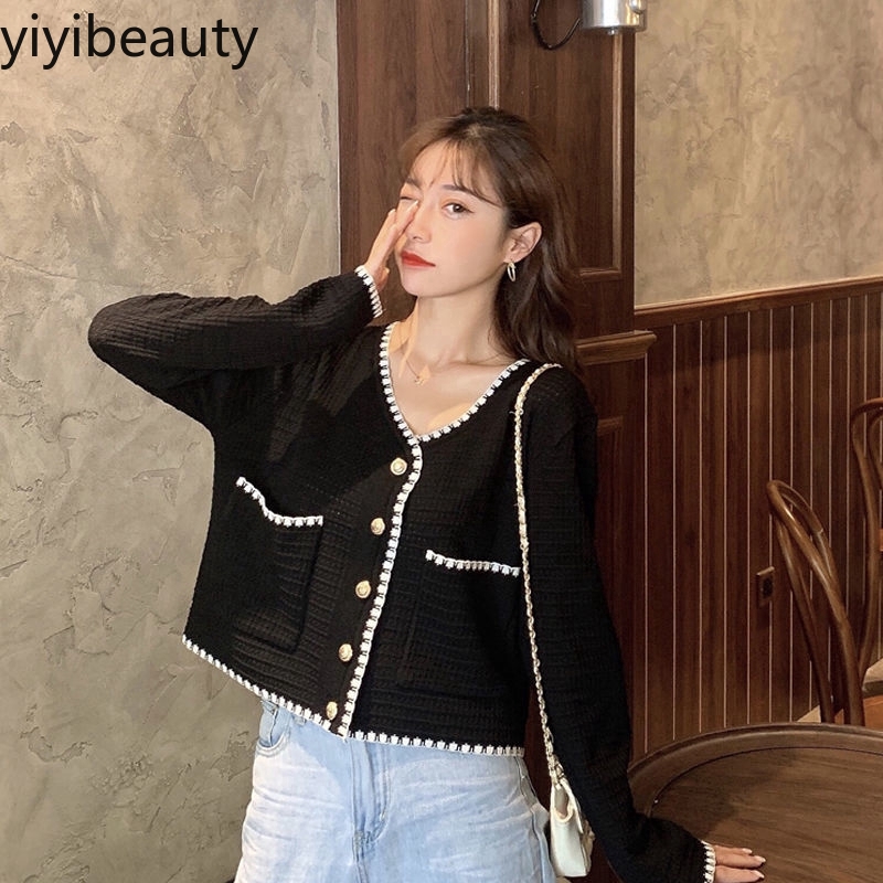 Áo dệt kim cổ V dài tay phong cách Hàn Quốc xinh xắn cho nữ | BigBuy360 - bigbuy360.vn