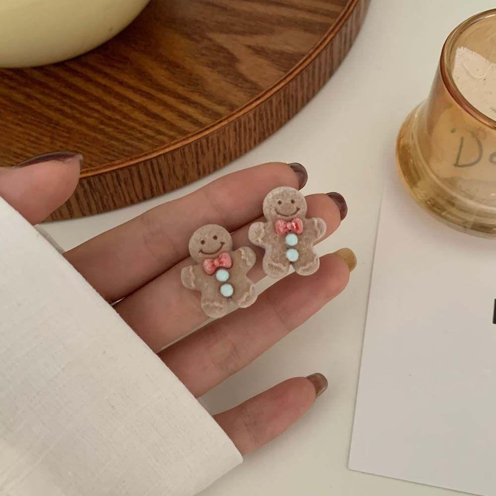 Darnell Khuyên Tai Xỏ Ba Chiều Hình Bánh Gừng Đơn Giản Làm Quà Tặng Giáng Sinh Cho Nam Và