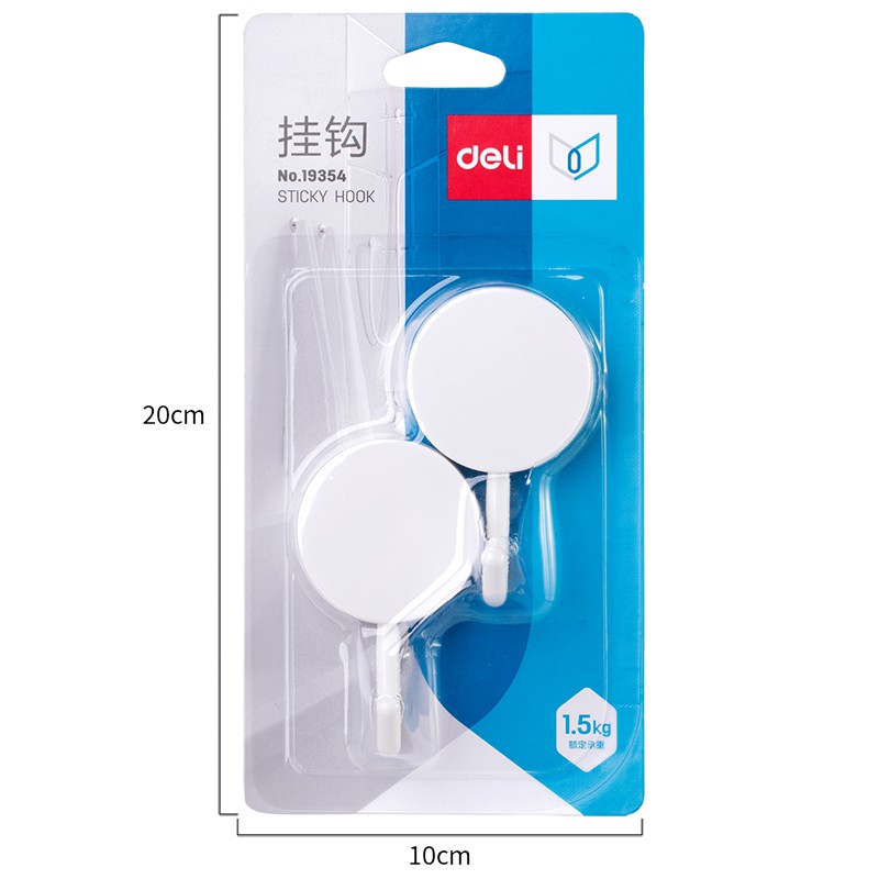 Vỉ 2 chiếc Móc treo đa năng dán tường Deli - Loại tròn siêu dính, chịu lực 1.5kg, chắc chắn - 2 màu Xanh/ Hồng - 19354