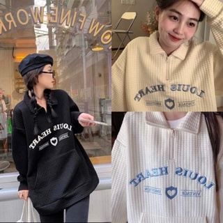 Áo Polo nỉ xốp Ô vuông cổ bẻ kéo khoá thêu Louis Heart dài tay FREESHIP Áo nỉ xốp dài tay cổ bẻ khoá kéo