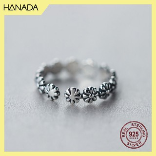 Nhẫn bạc 925 hanada hoa xi đen lớn 0049